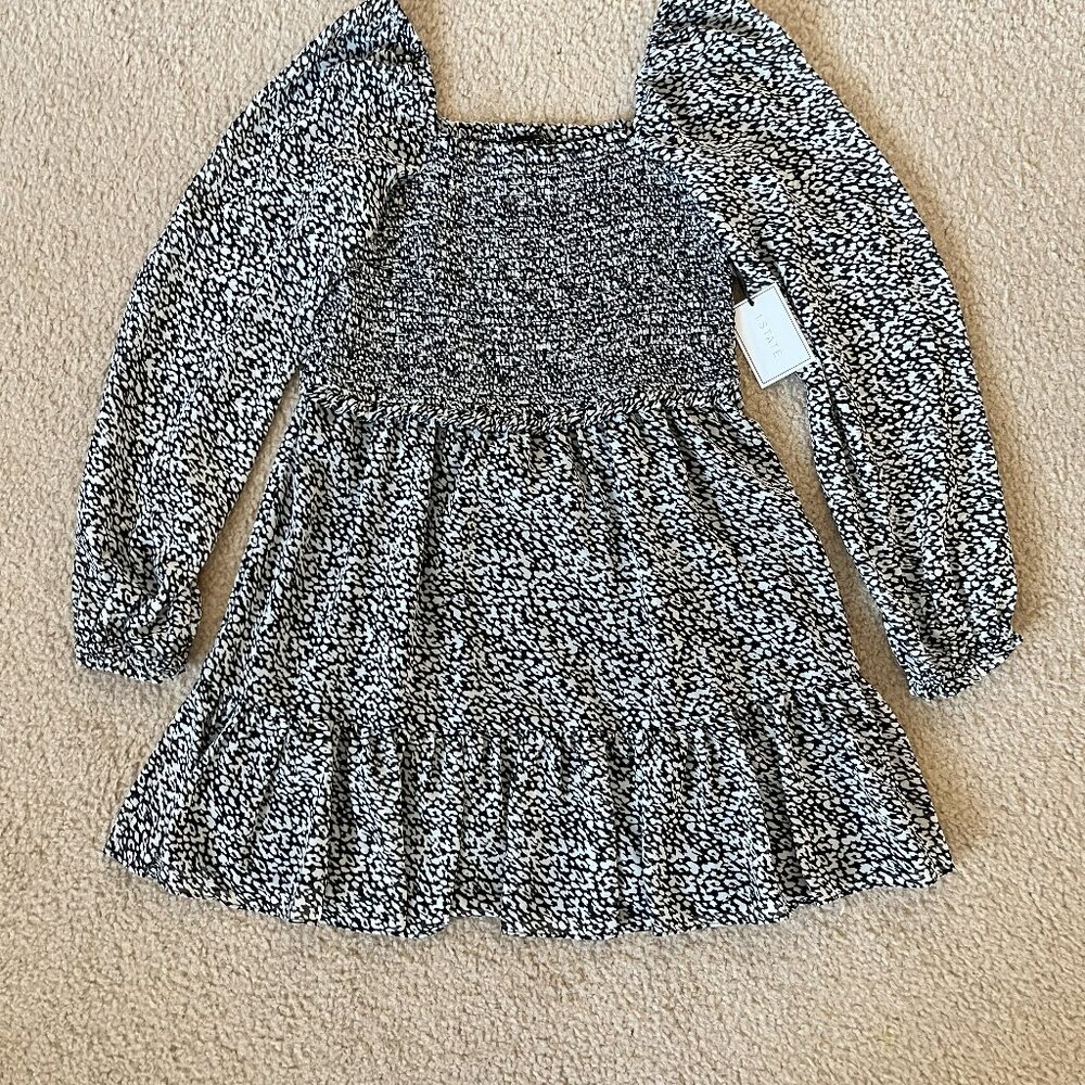 1. State Smocked Black & White Ruffle Dress Medium